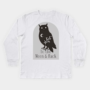 To The Moon and Back Folk Art Owl Hearts and Stars Kids Long Sleeve T-Shirt